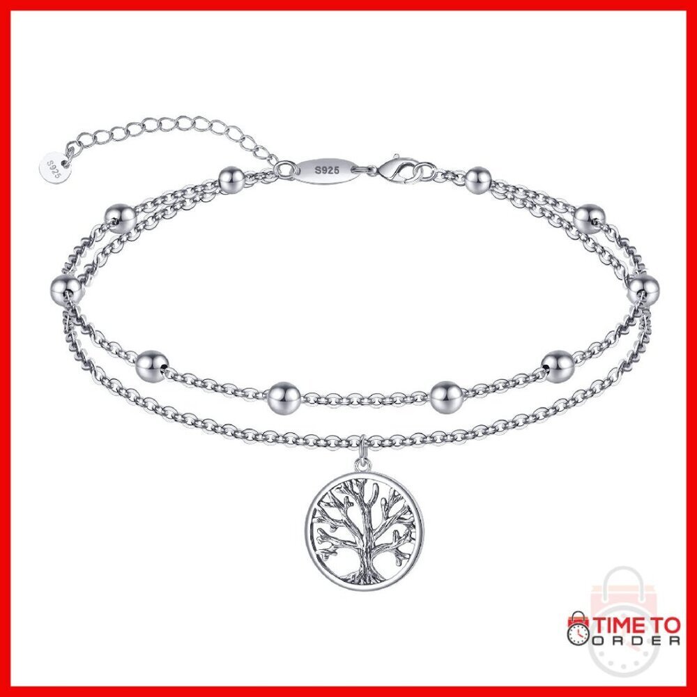 Sterling Silver Adjustable Anklet, Dainty Layered Beach Jewelry, 10-11 Inches
